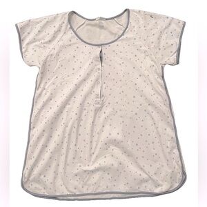 LAKE Pajama Top Star Print Grey/Blue Stars and Trim Snap Front 100% Pima Cotton